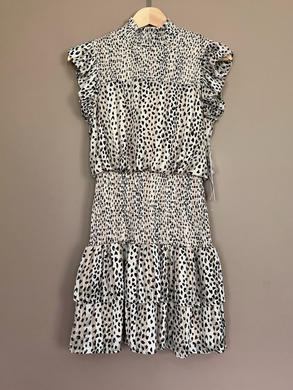 {Aqua} Animal Print Shirred Mini Dress with Metallic Thread - Womens XS - NWT